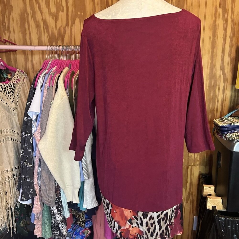 Chico's Travelers Red Stretch 3/4 Long Tunic Animal Print Paisley Sz 2 (L) - Picture 5 of 8